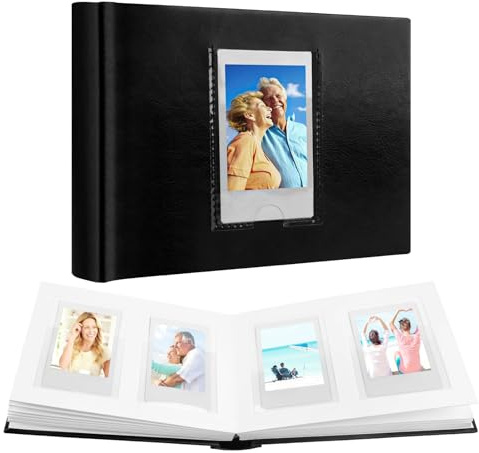 64 Pocket Mini Photo Album with Writing Space,Faux Leather Cover, Compatible with 2x3 Inch Polaroid Pictures and Fujifilm Instax Mini 12 11 9 99 8 7+ 40 Evo Instant Film (Black)