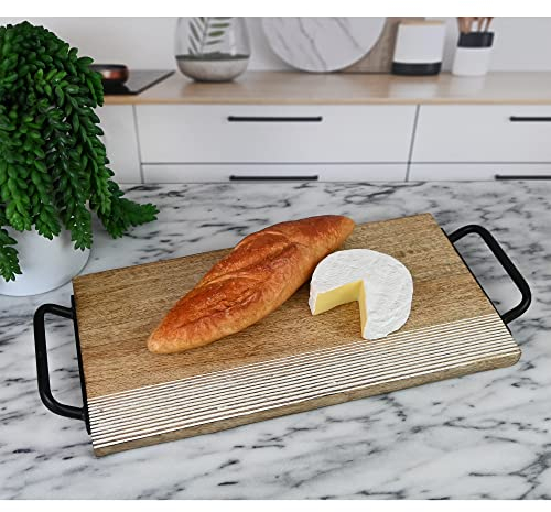 Boston Warehouse Two Toned Wood 15 Inch Serving Cheese Board Tray with Handles