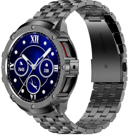 Amznew HASLFM Armband Kompatibel für Samsung Galaxy Watch 5 Pro 45mm, Robustes Edelstahl Metall Armband mit Gehäuse für Männer, Grau | HASLFM Robuste Metall-Schutzhülle mit Armband für Galaxy Watch 5 Pro, 45 mm, für Herren, Grau
