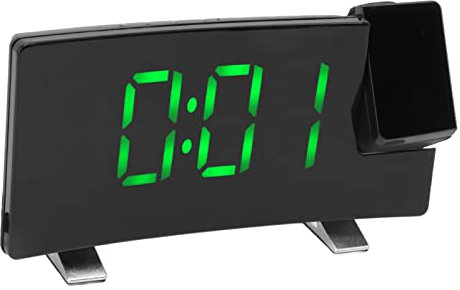 Qcwwy Radio Projektion Wecker, Schwarzer Körper LED Display Professioneller Lautsprecher Elektronischer Projektion Wecker für Schlafzimmer (grüne Buchstaben)