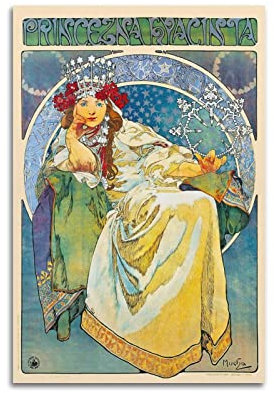 JAHER Alphonse Mucha Art Poster Kunst Prinzessin Hyazinthe Prinzessin von Alphonse Mucha Art Poster Kunst Wandbild Foto Farbe Hängebild Familiendekoration 20 x 30 cm
