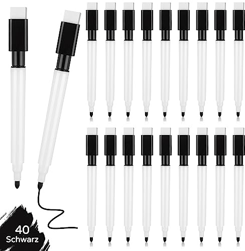 Fizdoqg 40 PCS Whiteboard Pens, Whiteboard Markers With Eraser, Whiteboard Pens Black Low Odor, Whiteboard Pen, Marker Pens for Writing on Whiteboards, Planner, Glass for School Office Home