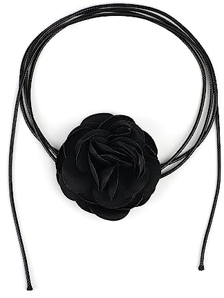 Elegante Blumen Choker Halskette - Gothic Stoff Halsband für Frauen und Mädchen - Hochzeit, Party, Geburtstag, Weihnachten (Schwarz)