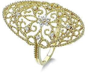 AMDXD 14K Au585 Gold Ring für Damen, Klassiker Glänzend Hohl Oval Blumen Hochzeitsring mit Moissanit Rund, Gelbgold 585 Bandringe Pärchen Ringe Echt Gold Schmuck, Gold, Gr.57