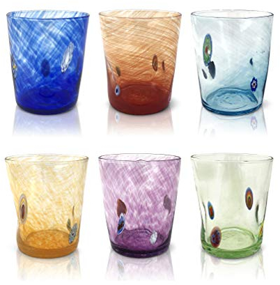 MAZZEGA ART & DESIGN - mundgeblasene und handgearbeitete Wassergläser aus Muranoglas, raffiniert und originell - Murano-Farben - Modell Liberty 290 ml Made in Italy