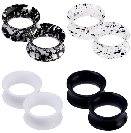 Longbeauty 8 Pcs/12 Pcs Set Schwarz Weiß Silikon Ohr Tunnel Set mit Punkten Ohr Piercing Schmuck 6mm-16mm