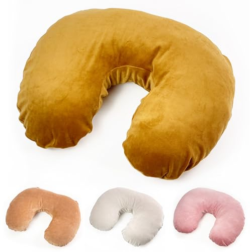 BABEES Premium Velour Baumwolle Stillkissen mit Bezug Babynestchen Kuschelnest (Zimt/KARAMELL)