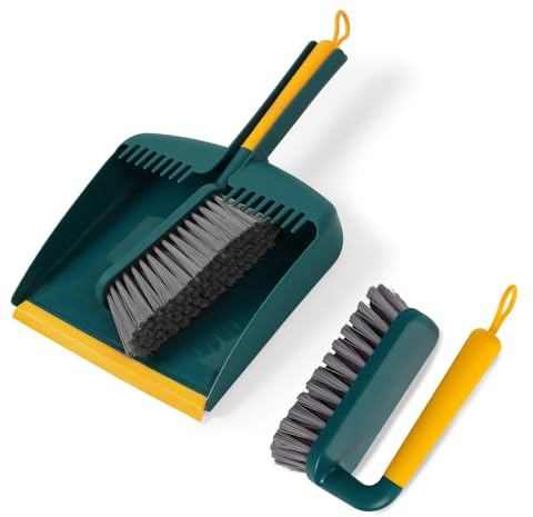 Gucass Shovel and Broom Set, Plastic Dustpan Set for Home with Hand Brush, Dustpan Set with Rubber Lip and Hand Sweeping Set with Rubber Bristles, Hand Brush and Shovel for Cleaning Dirt Dust Fur Hair