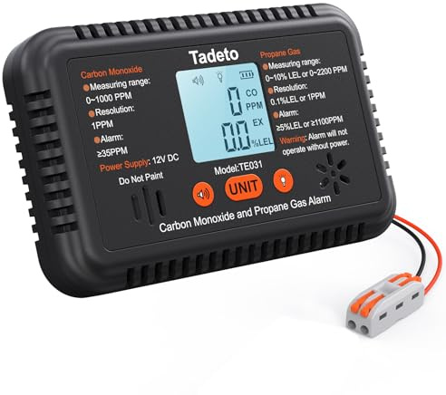 Tadeto RV Carbon Monoxide and Propane Gas Alarm, 12V DC Hardwired CO/LPG Gas Leak Alarm with Light and Audible Indicator, RV Propane Detector with Reset/Backlight for RV/Trailer/Camper