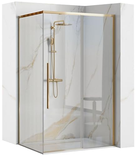 Rea CABINE DE DOUCHE SOLAR GOLD 90X120x195 cm Verre trempé de sécurité transparent 6mm (doré) Sans receveur de douche