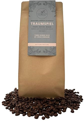 Kaffeerösterei Traumbohne - TRAUMSPIEL - mittlere Röstung - Costa Rica, Äthiopien, Brasilien - Café, Filter Kaffee, Café Crema - ganze Bohne, 1000g