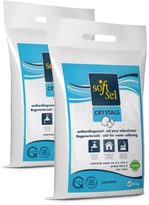 soft sel 2 x 10Kg Salt Crystals | Water Softener Tablet | Food Grade | Compatible to All Tablet Salt Water Softener Machines