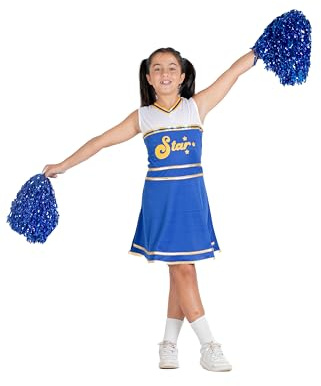 Ciao- Cheerleader Pom-Pom Girl costume déguisement fille (Taille 10-12 ans) avec pompons, bleu