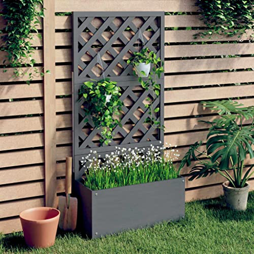 NQJIBUE Rankhilfe Rankgitter Rankkasten grau 65x33x135cm WPC Gartenarbeit