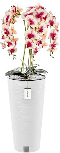 botle Künstliche Orchidee Kaskaden Blumenstrauß Creme und Rosa im Topf Weiß H 110 cm Heimbüro Dekoration, Kunstpflanze Orchidee, Kunstblume, Künstliche Orchidee im Topf