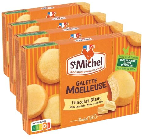 St Michel Galette Moelleuse au Chocolat Blanc - Format Pocket - Le paquet de 180g (Lot de 4)