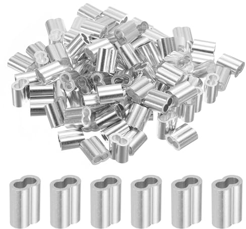 QUARKZMAN 3/16 5mm Aluminium Crimpschlaufe Doppelferrule für Drahtseil Kabelleitungsende, Silber 100 Stück