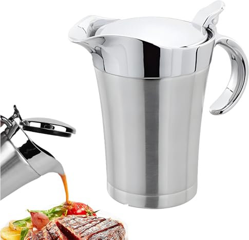 Ficugxd Sauce Gravy Pot,thermal Gravy Jug with Lid,insulated Gravy Jug,gravy Boat with Lid,304 Stainless Steel Sauce Boat Pot,Thermal Insulated Double Wall Sauce Gravy Boat Pot for Kitchen
