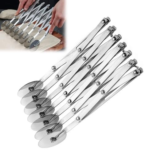 Hojalis 7 Wheel Pastry Cutter, Food Grade Stainless Steel Pizza Cutter, Adjustable Pastry Knife Baking Cutter Roller, Multi-Wheel Dough Cutter Divider for Kitchen Baking, Pizza, Pastry, Bread, Noodle