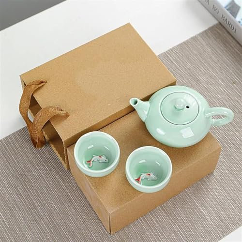 Teteras Cafeteras Juego De Té De Viaje Juego Creativo Viaje Té Chino Con Grietas Hielo Carpa Juego Té Kung Fu Tetera Portátil Cerámica Juego Té Porcelana Tazas Té Teteras y Servidores de Café Juego de