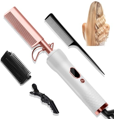 Hot Comb, Electric Hot Comb for Wigs, for Afro Hair Beard Curly Straightener with 120-230℃ LCD Display, Quick Heated Comb for Women, Anti-Scald Beard Straightening, Hot Brushes for Hair Styling