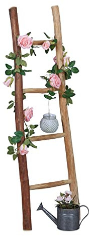 Échelle décorative en bois de châtaignier faite à la main – 116 cm de haut, 4 échelons, décoration de jardin polyvalente, porte-serviettes et vêtements élégant pour la maison et l'extérieur