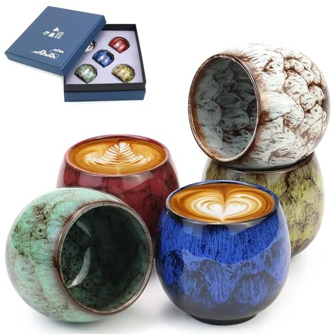 CBRAEXY Espressotassen Set, 5 x 110ml Mini Espressotassen, Dickwandig Keramik Kaffeetassen Set, Keramik Kleine Kaffeetassen, Geschenk in modernem Design, für Espresso, Mokka, Macchiato, Tee