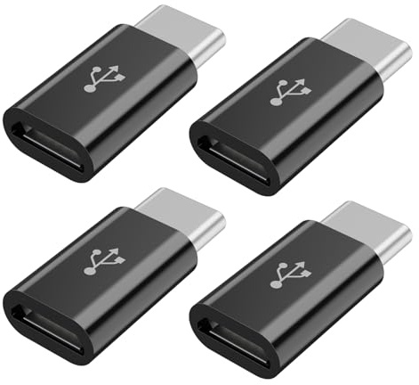 4 Pack Micro USB to USB-C Adapter,Type C (Male) to Micro USB (Female) Converter Type C Adapter Compatible with Galaxy S8/S8+,S20 Note 20, Huawei P10 Plus/Honor 8,LG G6 and More (Black)