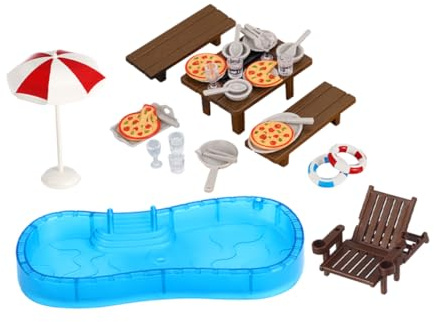 BESPORTBLE 2sets Dollhouse Pool Miniature Set Beach Chair and Swimming Ring for Dollhouse Accessories Material for Boys and Girls Playroom Decor