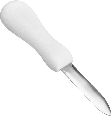 Kronabelle Cuchillo ergonómico para ostras con mango de acero inoxidable, herramienta de desmontaje de apertura fácil, juego de cuchillos de larga duración, almejas de vieiras de ostra, mango blanco