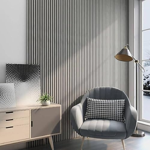 Aston Bs Acoustic Wood Slat Wall Panels 120 x 60cm – Premium Sound Absorbing & Fire Retardant 3D Slat Wall Panels for Studio, Living Room, Home Cinema, Wall Decoration- Grey Oak