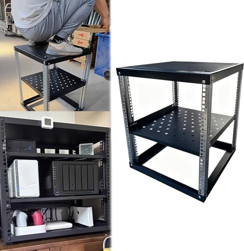 Serverställ med öppen Ram Justerbart Serverrack med Öppen Ram 12U, Rackmonterat Nätverksrack med Ventilerade Hyllor, Hemnätverksrack för Datacenter för 48 cm Utrustning(1 tier,D 52.3cm (20 5/8))