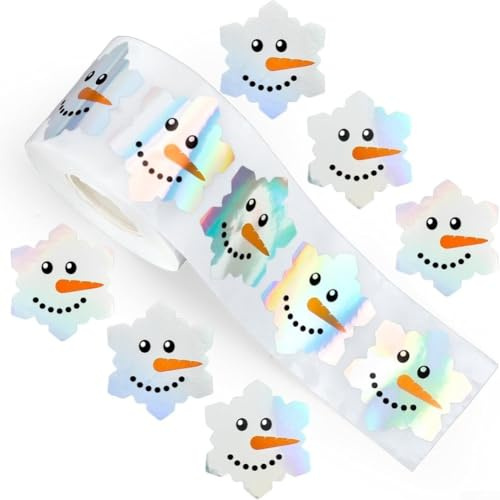 Glitzerkürbis-Aufkleber Rolle für Halloween-Partys für Kinder zum Basteln mit wasserdichter Selbstrückseite für Wände, Sammelalben (Schneemann)