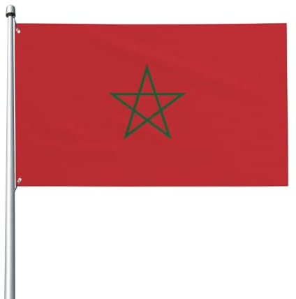 Drapeau du Maroc imprimé sur un seul côté, 0,9 x 1,5 m, léger et fluide, adapté pour une utilisation en intérieur et en extérieur.