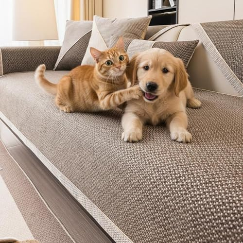 Generisch Baumwolle Leinen Sofa Überzug Sofabezug: Weiche rutschfest Sofaschoner Sofa Cover 1/2/3/4 Sitzer Couch Überzug Sofaüberwürfe für U Form L Form Sektionssofa (Braun 2, 110x180cm)