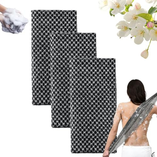 Serviette Exfoliante Douche,Serviette Exfoliante Japonaise,Fibres De Bambou Et Charbon Actif,Exfoliation Douce, Séchage Rapide, Usage Quotidien (3*A)
