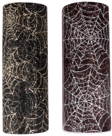 ULTECHNOVO 2 Rollen Halloween Tüll Spinnennetz aus Polyester Kreativer Selbstgemacht Stoff mit Zartem Spinnennetz Design für Dekoration und Geschenkverpackung