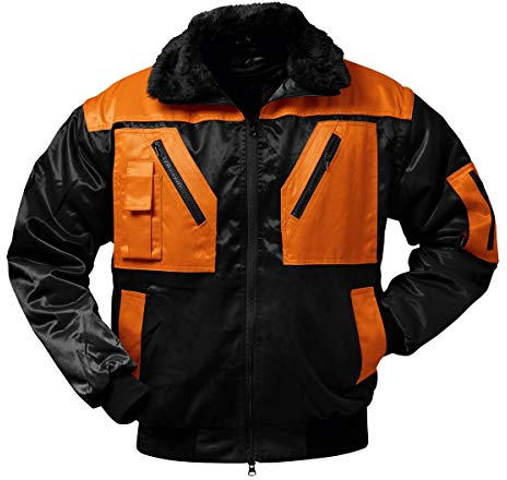 Norway Protection Pilotenjacke Pilot Jacke Arbeitsjacke 4-in-1 Funktion 2-farbig (XL, schwarz/orange)