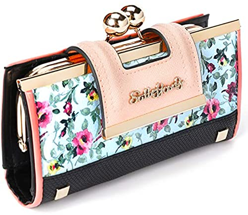 Gladdon Damen Geldbörse mit Blumenmuster – Vintage Portemonnaie mit 10 Kartenfächern, Sichtfenster, Kleingeldfach und 3 Fächern – Elegante Brieftasche für Frauen