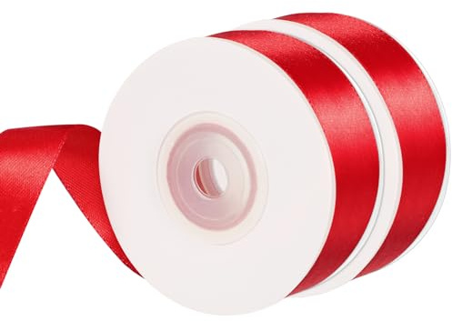 2 Rollen Satinband Rot - 2 cm x 22 m Dekoband fr Geschenkverpackung, Hochzeit, Valentinstag & Geburtstag