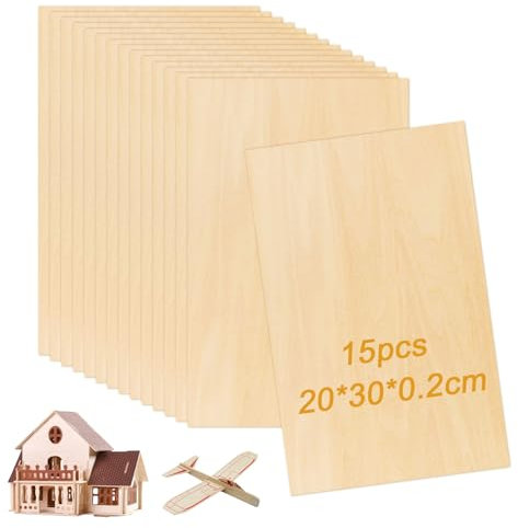 Sporgo 15 Stück Holzplatte Sperrholz: 30 X 20 CM Sperrholzplatte, 2mm Dicke Sperrholz, Holzplatten zum Basteln, Holzplatt für DIY Holzarbeiten, Laserbearbeitung, Brandmalerei, Modellbau, Bastelholz