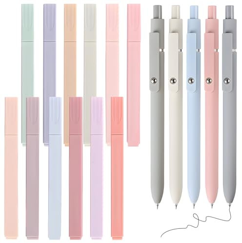 Bogoro 17 Pcs Set di Evidenziatori Pastello,12 Bible Highlighters Senza Sbavatura e 5 Penna Gel Multicolori,Set Evidenziatori Pastello per Taccuino Segreto, Diario, Cancelleria Scuola