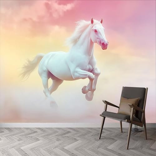 Fototapeten Abstraktes Tier Pferd Wandtapete B200 x H140 cm, Verträumter Regenbogen Vliestapete Wandbilder Tapete 3D Effekt für Wohnzimmer Schlafzimmer Kinderzimmer Wanddekoration Kindertapete