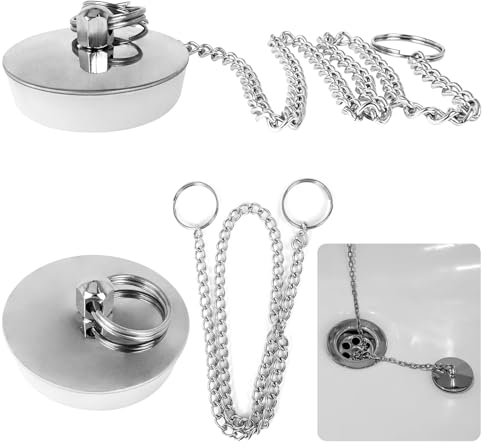 2 Pcs Universal Sink Plug with Chain, Bathroom Sink Plug Replacement, Drain Stopper for Bathroom Kitchen, Silicone Bath Plug with Stainless Steel Chain (Size 1.65in To 1.81in, Chain 15.75in)