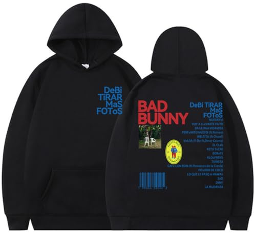 Silver Basic Rapper Bad-Bunny 2D Stampa Felpa con Cappuccio Uomo Donna Moda Hip Hop Casual Oversize Pullover Unisex L,Black-1
