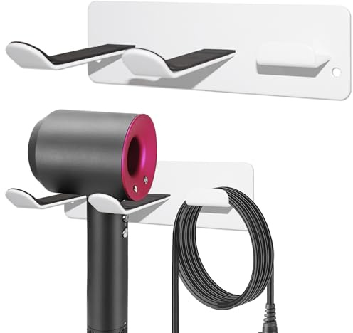 YOUGRIDDA Haartrocknerhalter Kabelhalter Haartrockner Halterung Ohne Bohren, 304 Edelstahl, Matte Finish, Wand Befestigtes Fönhalter-Gestell (Weiß)