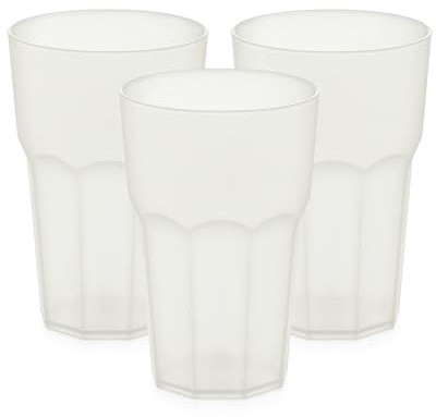 3x GLASSY CUP® 480 ml Weiß Transparent – Bruchfester Kunststoffbecher im Glaslook – BPA-frei, spülmaschinenfest, wiederverwendbar – Ideal für Cocktail, Caipi, Party, Camping & Outdoor