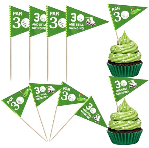 Xsstarmi 40 Pack Golf Flags Cupcake Toppers Par 30 And Still Swinging Cupcake Toothpick Flags for Sports Golf Theme Cheers to 30 Happy 30th Birthday Anniversary Party Cake Decorations Supplies