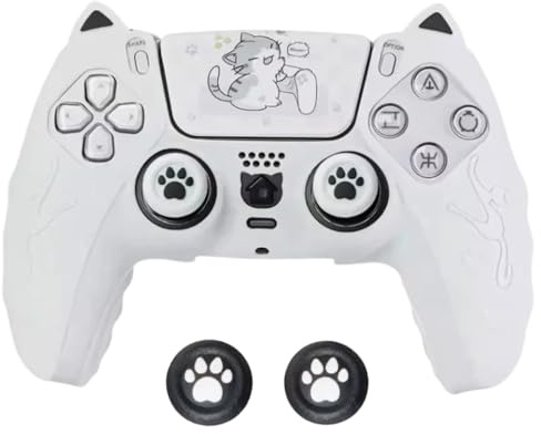 Kool Millennials Silicone Controller Skin Compatible with PS5, Cat Paw Design with 4 Thumb Grips and Touchpad Sticker, Soft Anti-Slip Cover for PlayStation 5 DualSense (White)