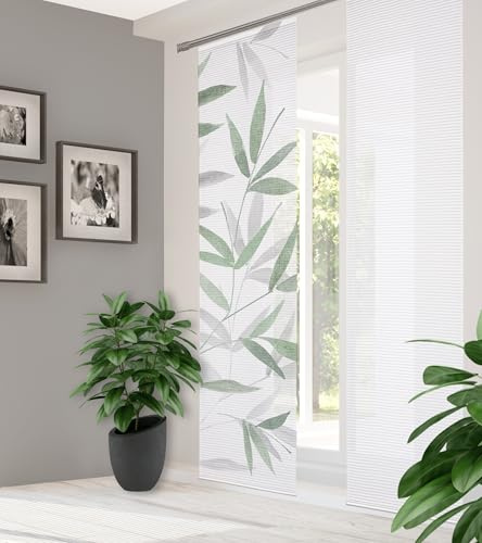 Home in Green halbtransparenter Schiebevorhang RANDOW, in Bambus-Optik, digitalbedruckt, aus recyceltem Polyester, Seiten lasergeschnitten, Farbe: Salbei, Größe: 245 x 60 cm, Anzahl:1x